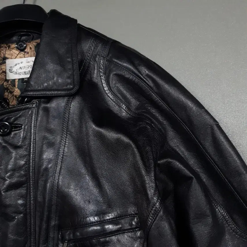 [BUNJANG] VTG 90s 100% Lambskin Leather Bomber Jacket - Black / 실측 L) VTG 90s 빈티지 램스킨 양가죽 100% 봄버 자켓 블랙