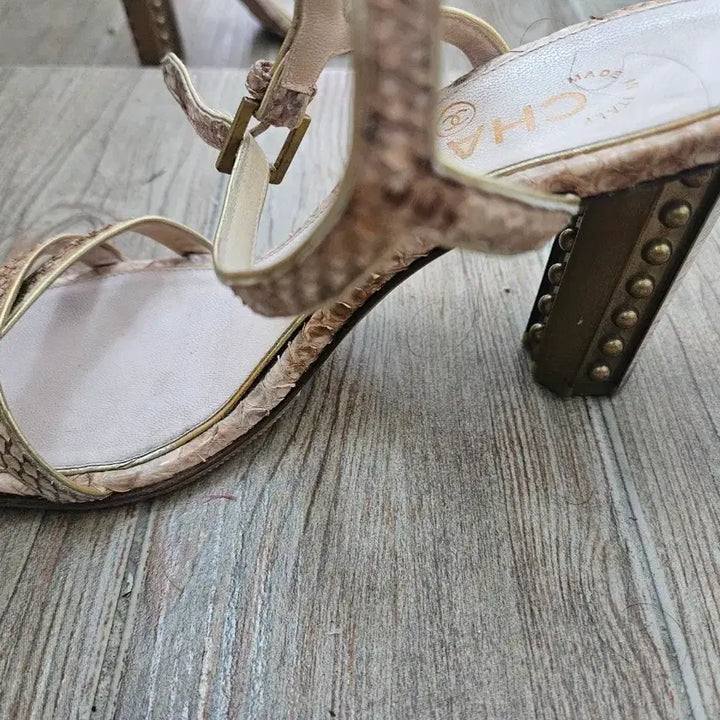 [BUNJANG] Chanel Python Metal Studded Heel Sandals / [정품/보강완료]샤넬(Chanel) 뱀피 메탈 스터드 힐 샌들 - 235