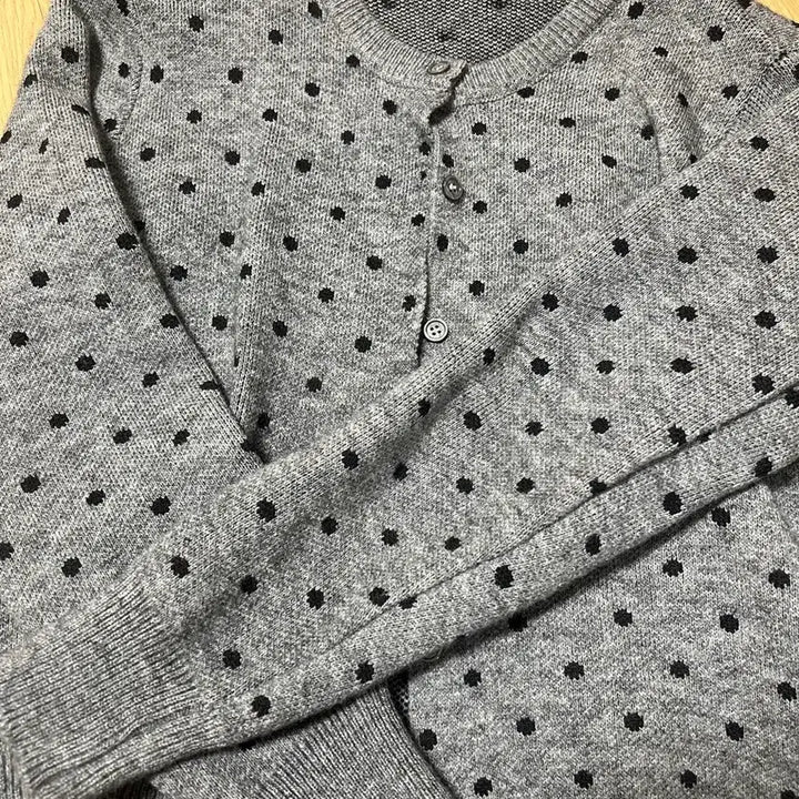 [BUNJANG] Grey Dot Round Neck Cardigan / 회색 도트 라운드넥 가디건