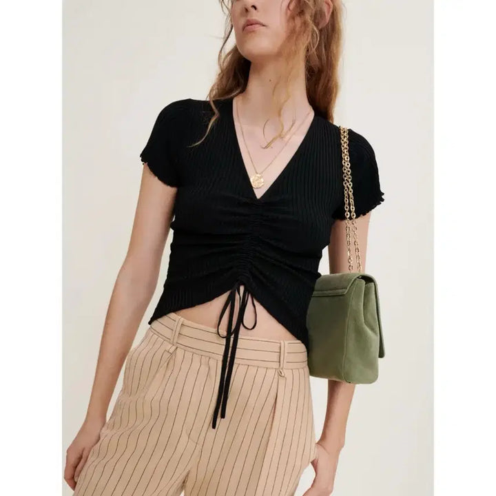 [BUNJANG] Maje Black String Top / 마쥬 Maje 블랙 스트링 탑