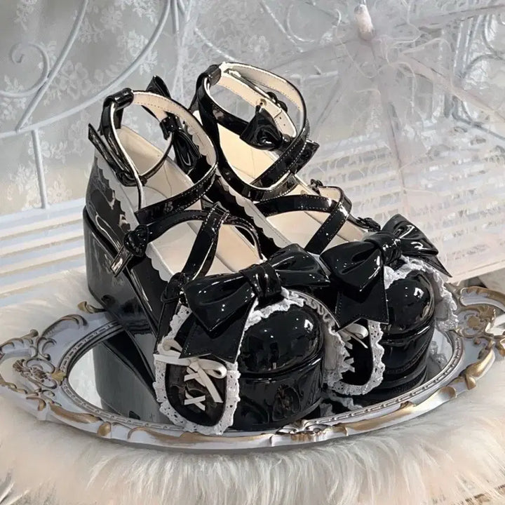 [BUNJANG] Gothic Lolita Rabbit Ear Lace Platform Sandals / 고딕 로리타 토끼귀 스타일 레이스 플랫폼 샌들 구두(3컬러)