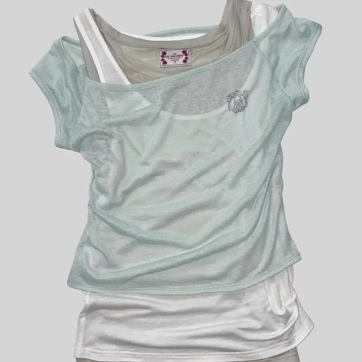 [SOLD OUT] 나시만! 스컬프터 lazy 슬리브 레이어드 티 민트 에이블리 무신사