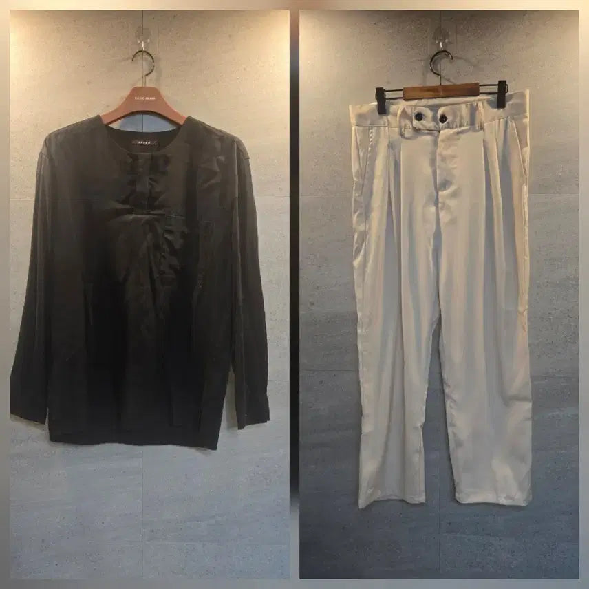 [BUNJANG] Andew Black Henley Shirt and Pants Set / 블랙 헨리넥셔츠와 팬츠.