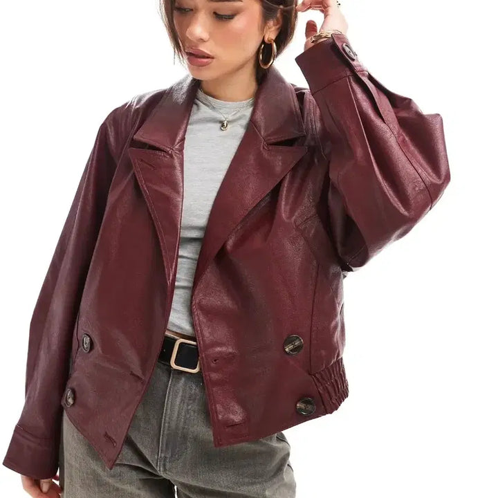 [SOLD OUT] [BERSHKA] 여성 버쉬카 레더 더블 자켓 버건디 L
