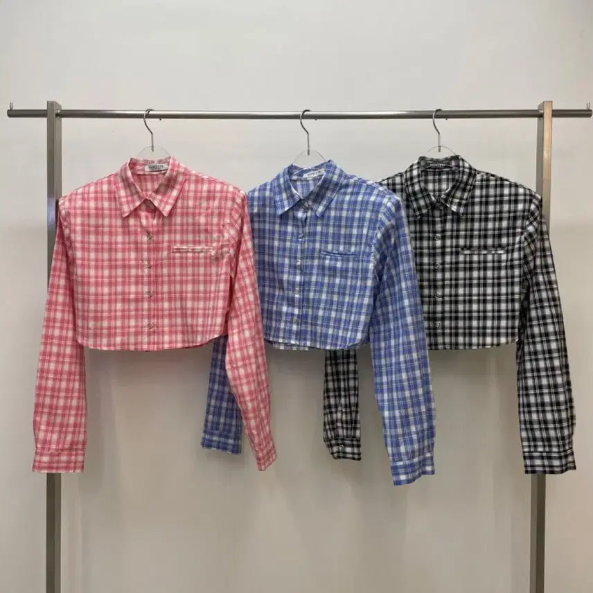 [BUNJANG] Reve City Crop Check Shirt Pink / 레브시티 스냅크롭체크남방 핑크