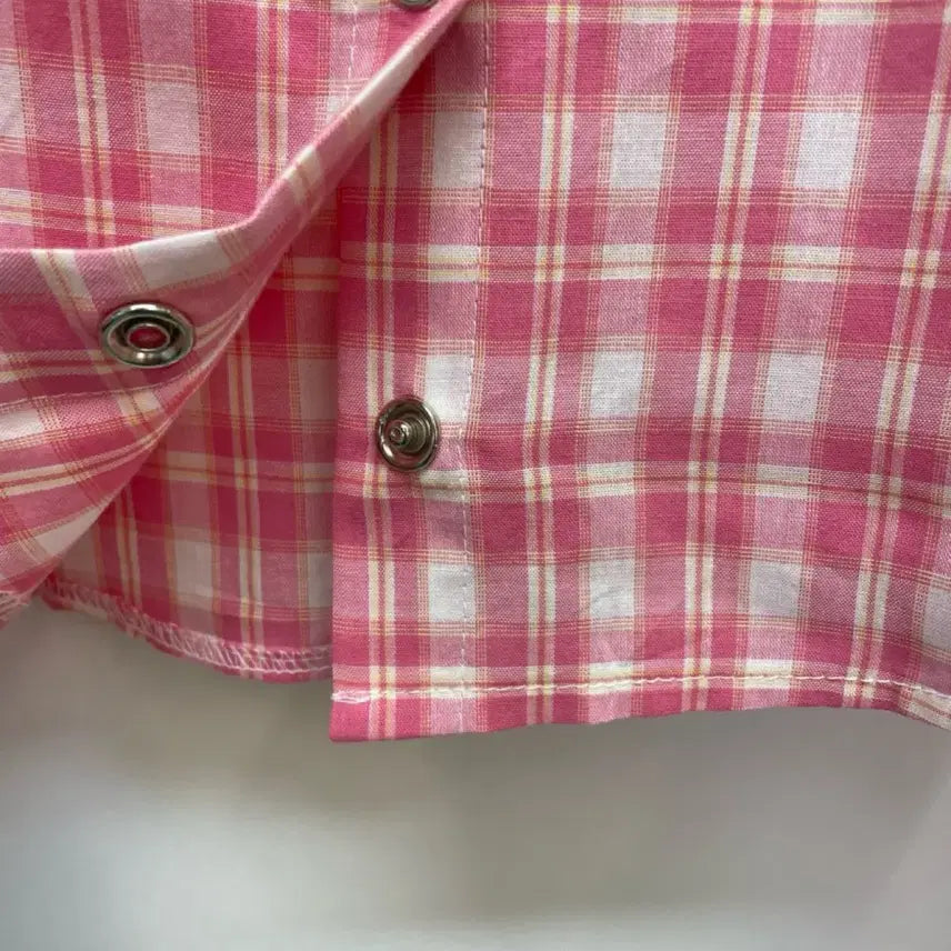 [BUNJANG] Reve City Crop Check Shirt Pink / 레브시티 스냅크롭체크남방 핑크
