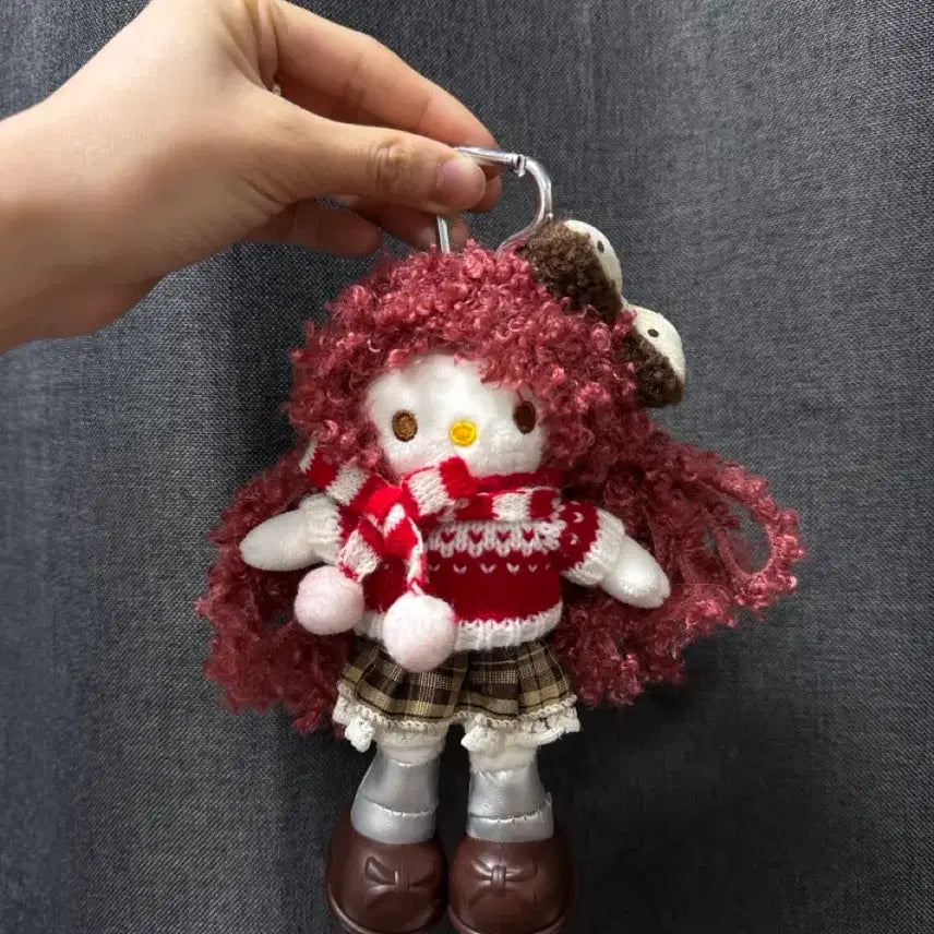 [BUNJANG] Red Hair Knit Long Leg Kitty Keyring / 빨강머리니트 뽀글이 롱다리 키티