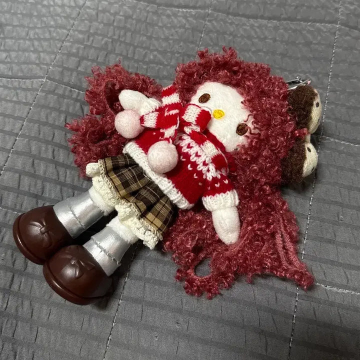 [BUNJANG] Red Hair Knit Long Leg Kitty Keyring / 빨강머리니트 뽀글이 롱다리 키티