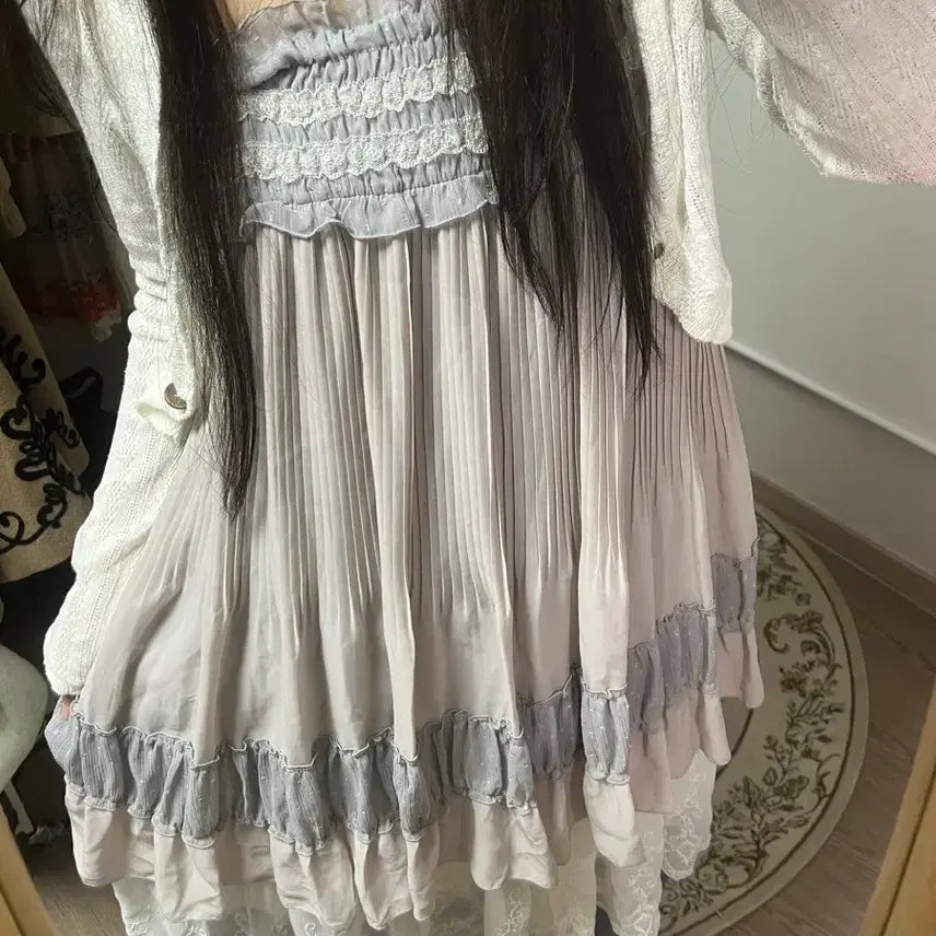 [BUNJANG] Mori Girl Patchwork Gray Strap Dress / 모리걸 패치워크 그레이 끈원피스