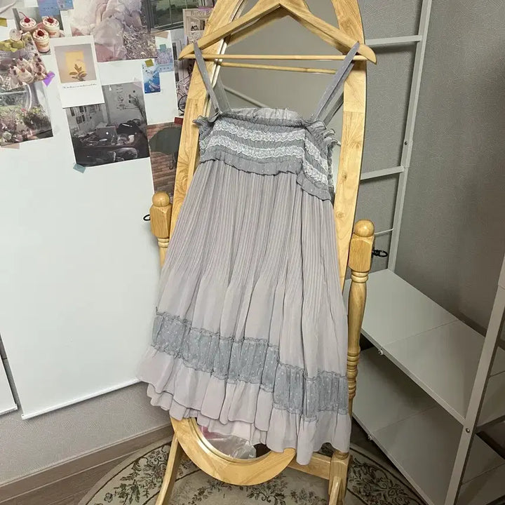 [BUNJANG] Mori Girl Patchwork Gray Strap Dress / 모리걸 패치워크 그레이 끈원피스