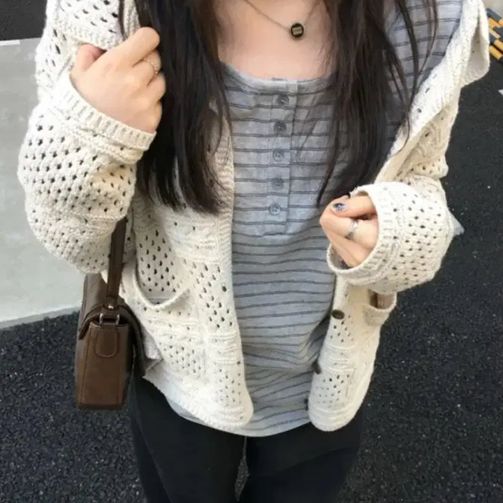 [BUNJANG] 펀칭 카라 포켓 가디건 / 펀칭 카라 포켓 가디건