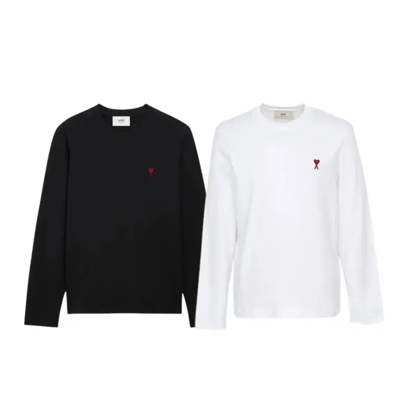 [BUNJANG] Ami Small Logo Long Sleeve T-shirt / 아미 스몰로고 롱슬리브 긴팔티 블랙/화이트