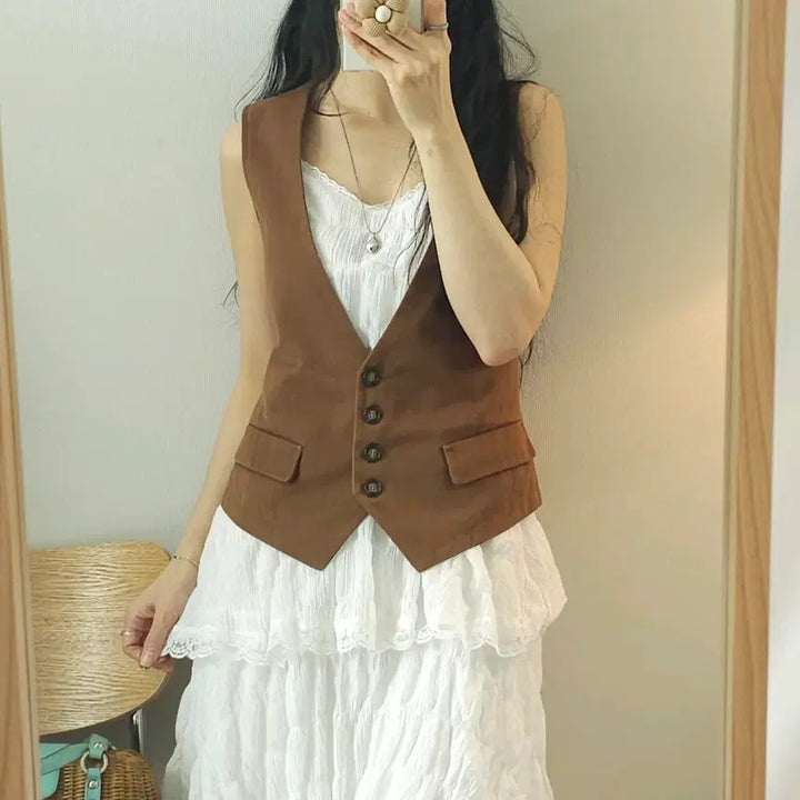 [BUNJANG] COCOMARIN Vintage Vest - Camel Brown (Women&