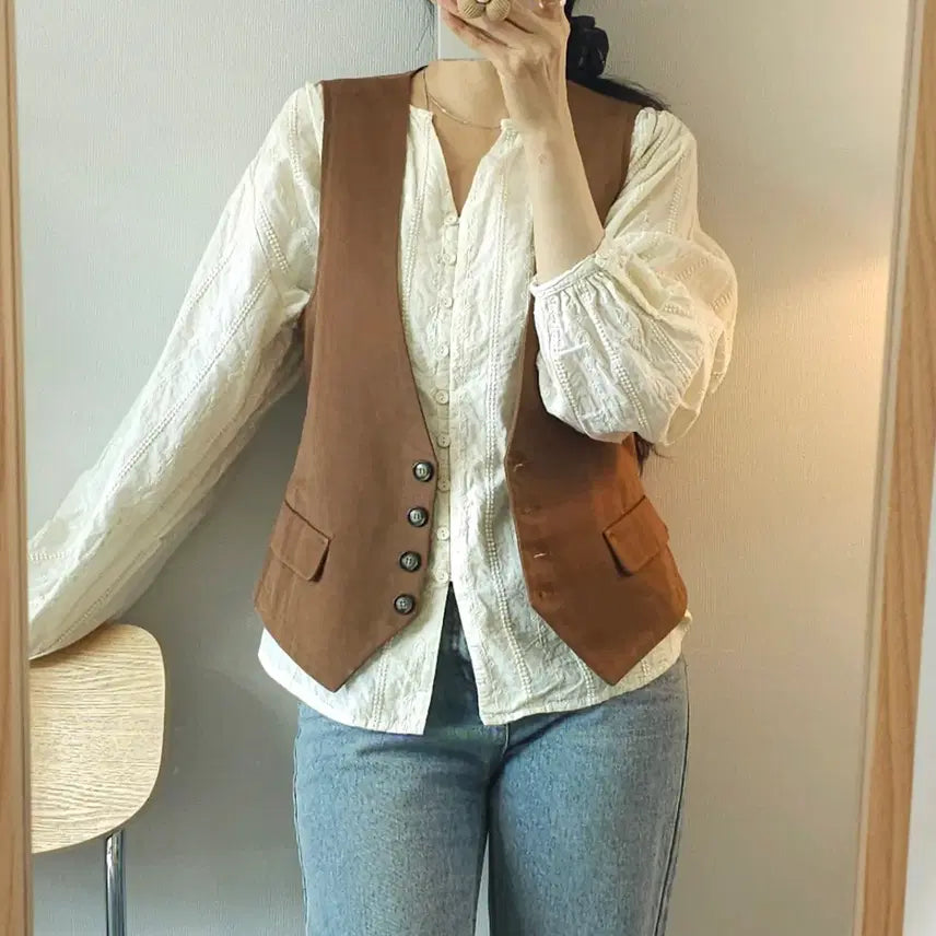 [BUNJANG] COCOMARIN Vintage Vest - Camel Brown (Women&