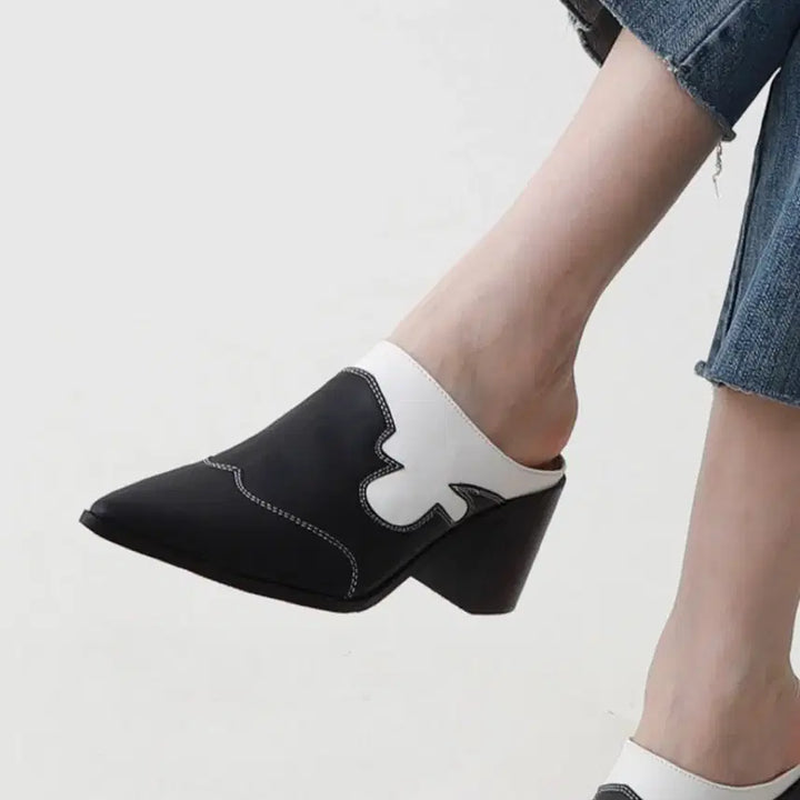 [BUNJANG] Western Wood Platform Mule Heel Sandals / 웨스턴 우드통굽 뮬 힐 샌들