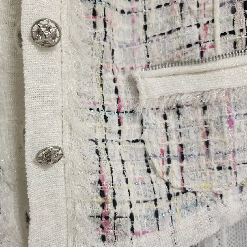 [BUNJANG] White Tweed Long-Sleeve Cardigan / 화이트 트위드 긴팔 가디건