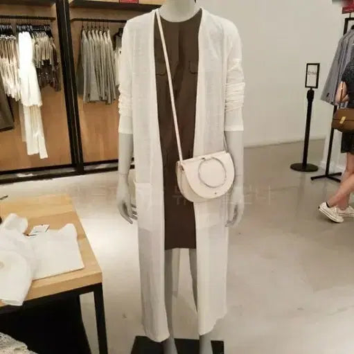 [BUNJANG] Theory Cream Ivory Wool Linen Blend Back Slit Long Cardigan / theory 띠어리 크림아이보리 울리넨블렌드 백슬릿 오픈 롱가디건
