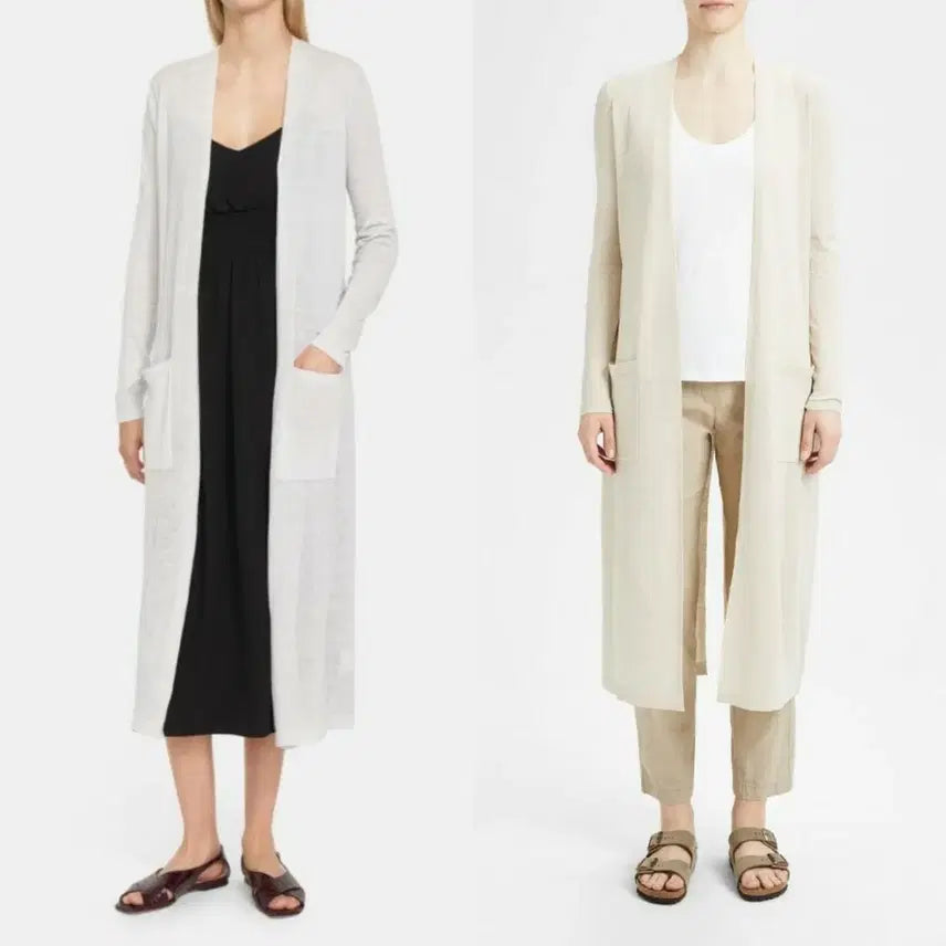[BUNJANG] Theory Cream Ivory Wool Linen Blend Back Slit Long Cardigan / theory 띠어리 크림아이보리 울리넨블렌드 백슬릿 오픈 롱가디건