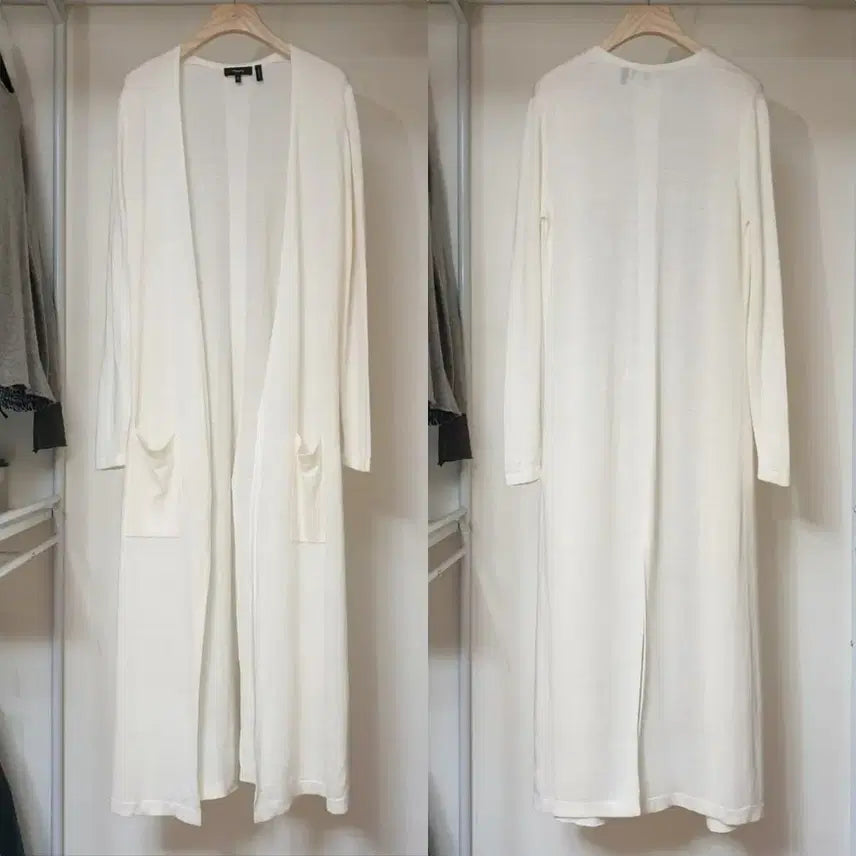 [BUNJANG] Theory Cream Ivory Wool Linen Blend Back Slit Long Cardigan / theory 띠어리 크림아이보리 울리넨블렌드 백슬릿 오픈 롱가디건