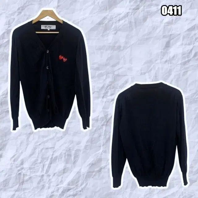 [BUNJANG] Comme des Garcons Double Heart Patch Cardigan / XL 꼼데가르송 플레이 더블 하트 와펜 가디건