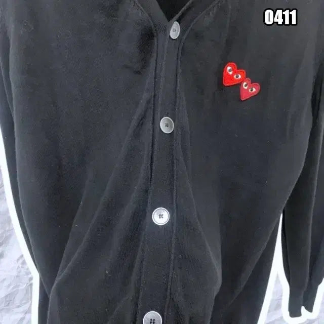 [BUNJANG] Comme des Garcons Double Heart Patch Cardigan / XL 꼼데가르송 플레이 더블 하트 와펜 가디건