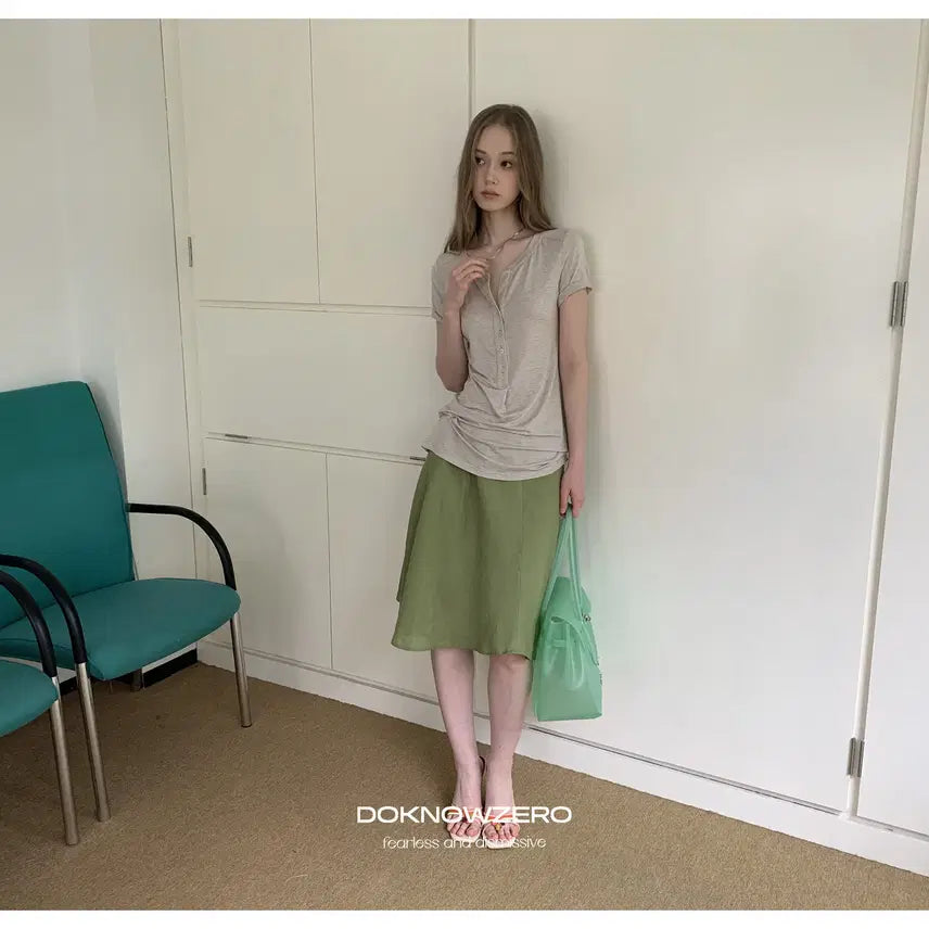 [BUNJANG] DOKNOWZERO Linen Midi Skirt / DOKNOWZERO 여름 리넨 밴딩 미디 스커트 그린