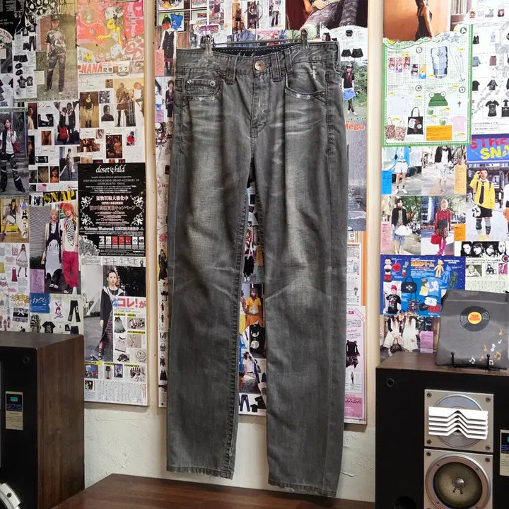 [BUNJANG] ASK Vintage Gray Wash Straight Jeans / 에스크 빈티지 그레이 워싱 스트레이트 팬츠