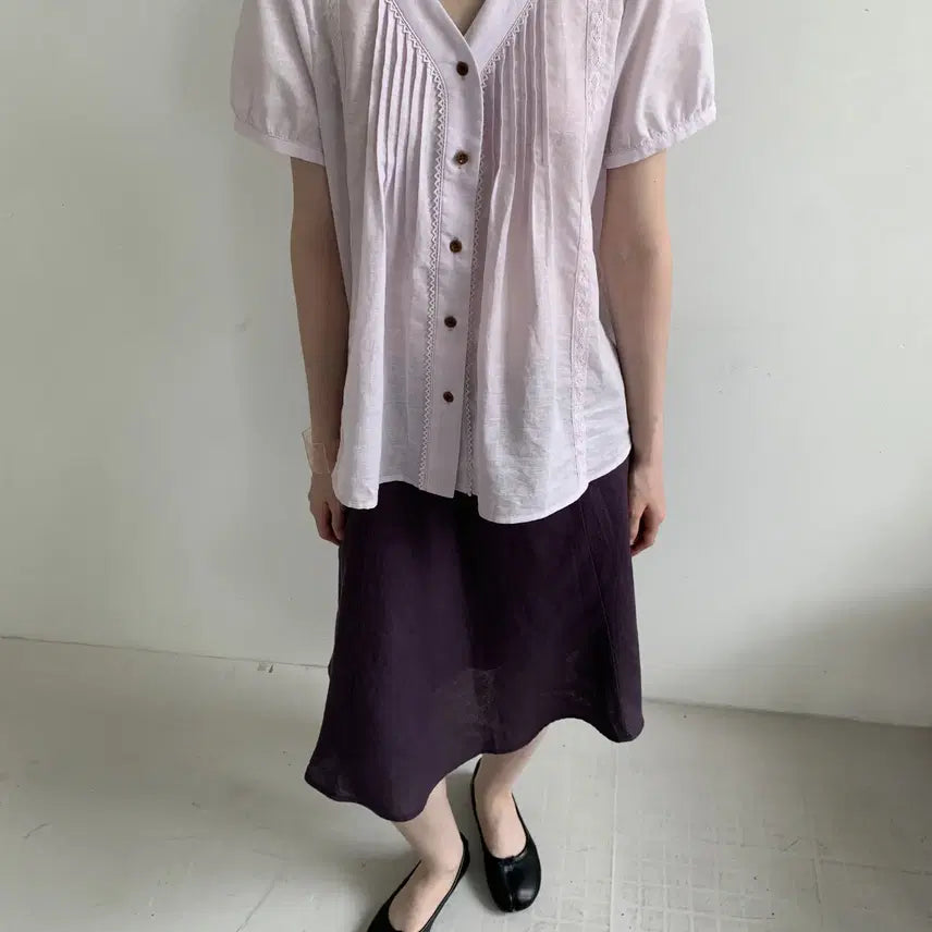 [BUNJANG] DOKNOWZERO Linen Midi Skirt / DOKNOWZERO 여름 리넨 밴딩 미디 스커트 퍼플
