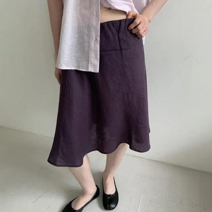 [BUNJANG] DOKNOWZERO Linen Midi Skirt / DOKNOWZERO 여름 리넨 밴딩 미디 스커트 퍼플
