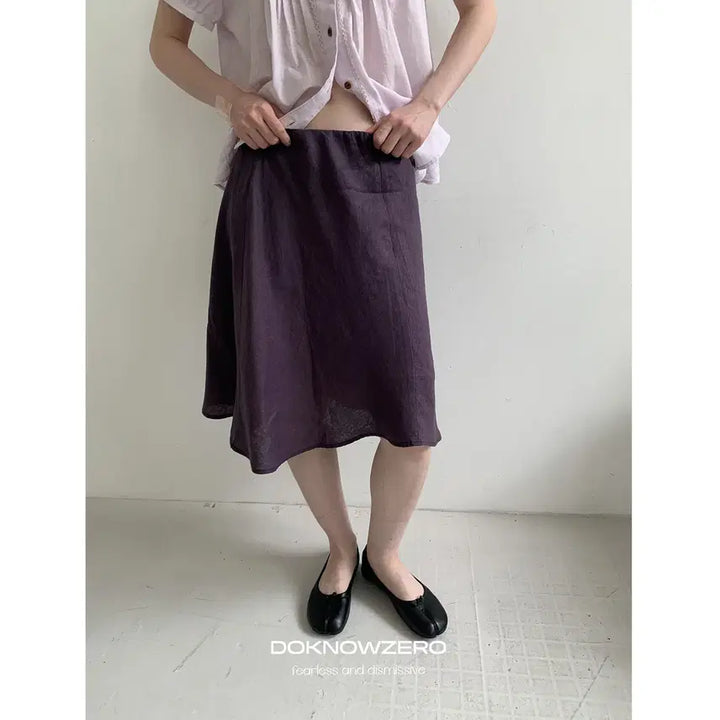 [BUNJANG] DOKNOWZERO Linen Midi Skirt / DOKNOWZERO 여름 리넨 밴딩 미디 스커트 퍼플