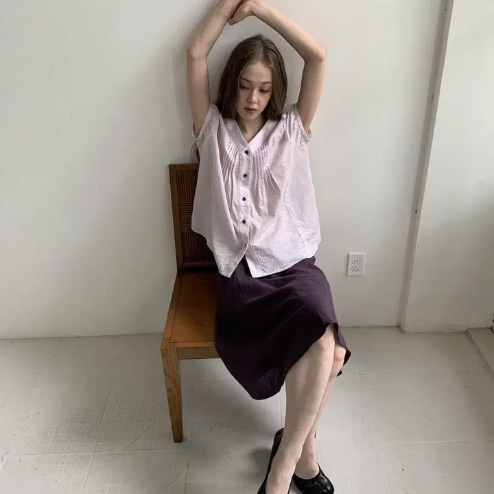 [BUNJANG] DOKNOWZERO Linen Midi Skirt / DOKNOWZERO 여름 리넨 밴딩 미디 스커트 퍼플