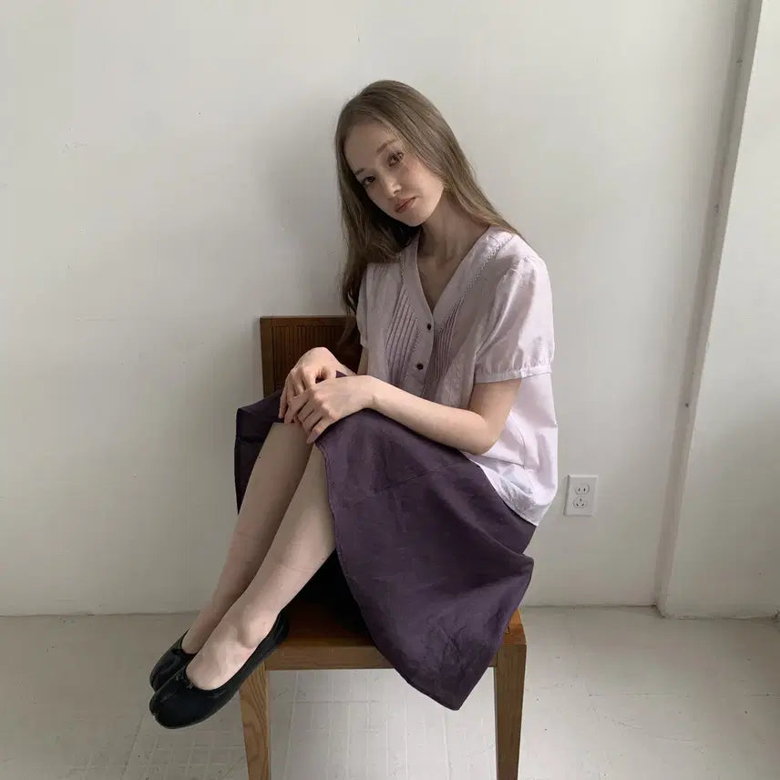 [BUNJANG] DOKNOWZERO Linen Midi Skirt / DOKNOWZERO 여름 리넨 밴딩 미디 스커트 퍼플