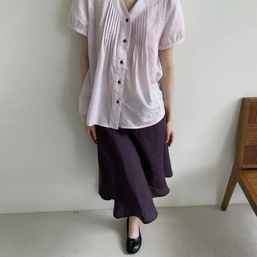 [BUNJANG] DOKNOWZERO Linen Midi Skirt / DOKNOWZERO 여름 리넨 밴딩 미디 스커트 퍼플