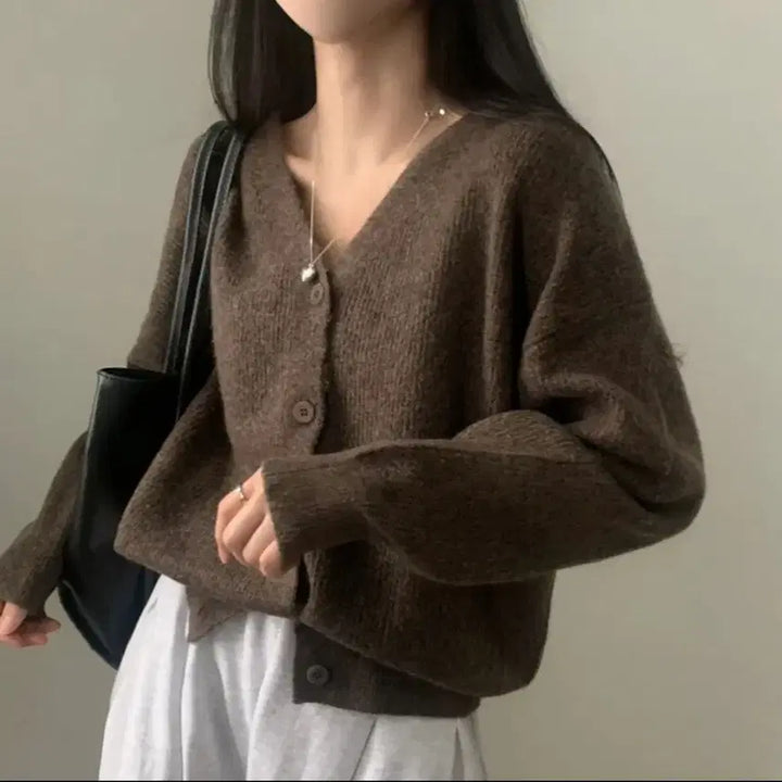 [BUNJANG] V-Neck Loose Fit Knit Cardigan / 브이넥 루즈핏 니트 가디건