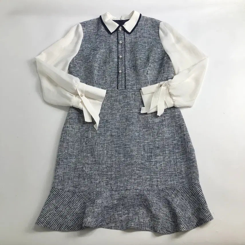 [SOLD OUT] 로엠 트위드 배색 쉬폰 롱 원피스