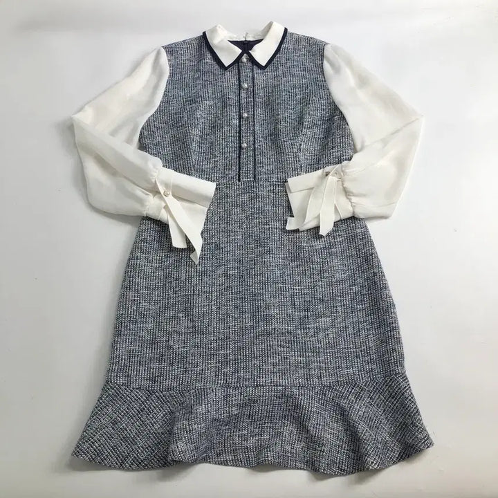 [SOLD OUT] 로엠 트위드 배색 쉬폰 롱 원피스