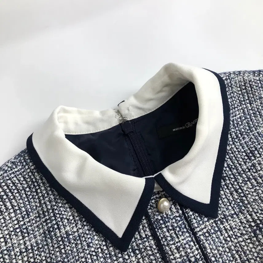 [SOLD OUT] 로엠 트위드 배색 쉬폰 롱 원피스
