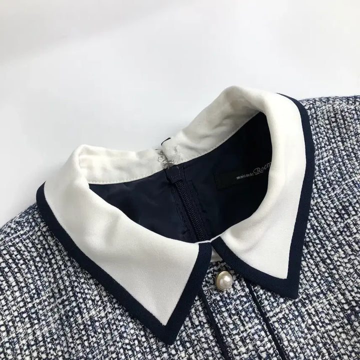 [SOLD OUT] 로엠 트위드 배색 쉬폰 롱 원피스