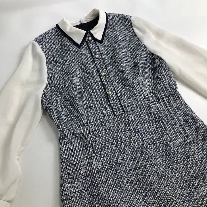 [SOLD OUT] 로엠 트위드 배색 쉬폰 롱 원피스
