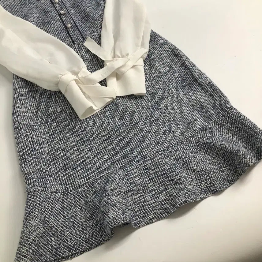 [SOLD OUT] 로엠 트위드 배색 쉬폰 롱 원피스