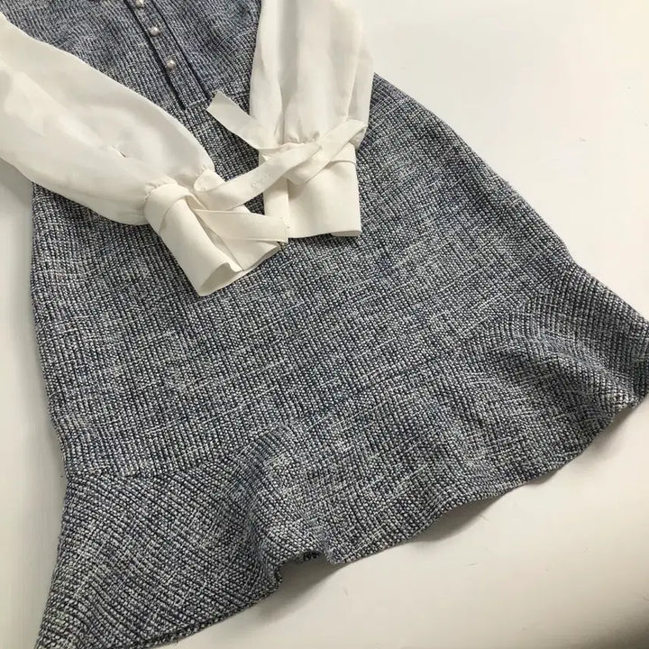 [SOLD OUT] 로엠 트위드 배색 쉬폰 롱 원피스