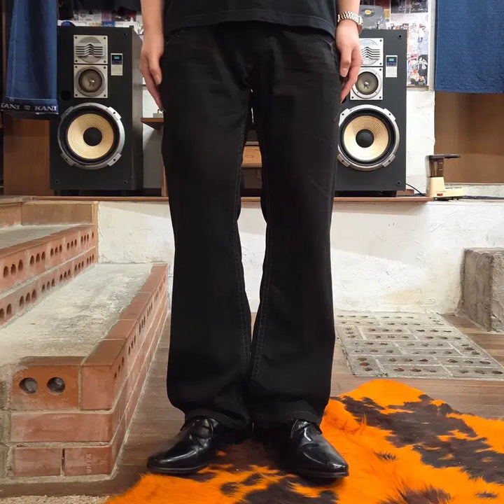 [BUNJANG] Vintage Western Stitch Black Cotton Pants / 빈티지 웨스턴 스티치 블랙 코튼 팬츠