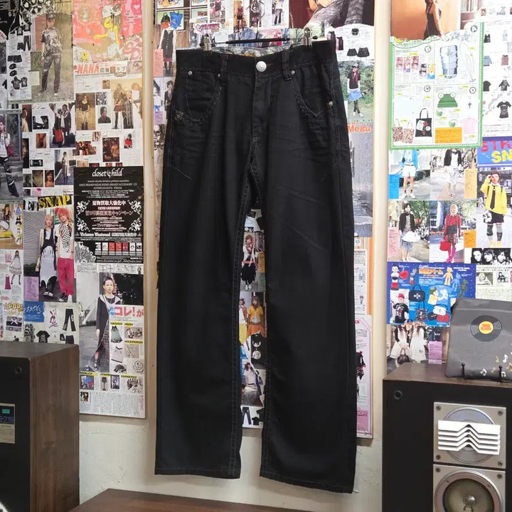 [BUNJANG] Vintage Western Stitch Black Cotton Pants / 빈티지 웨스턴 스티치 블랙 코튼 팬츠