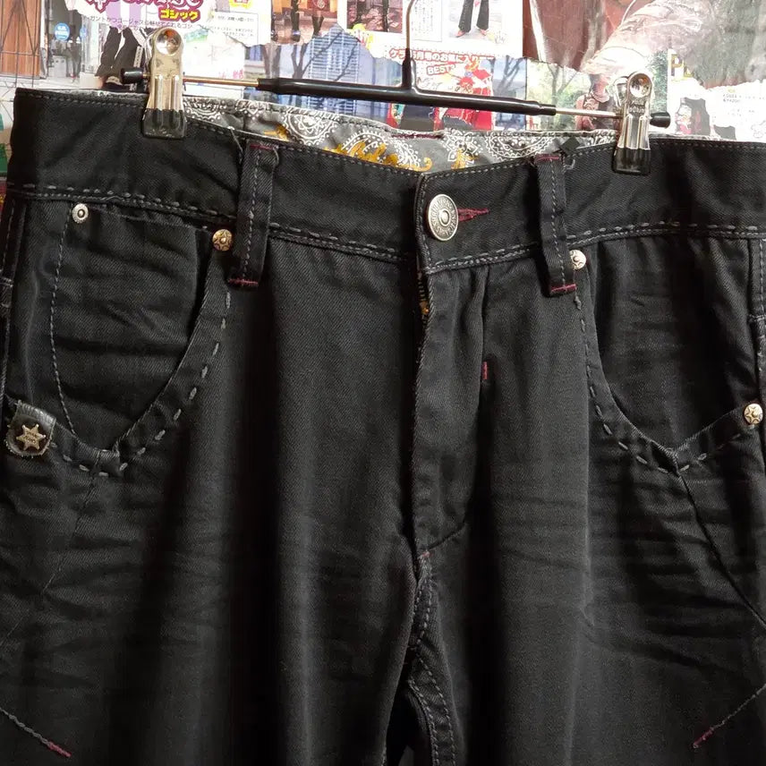 [BUNJANG] Vintage Western Stitch Black Cotton Pants / 빈티지 웨스턴 스티치 블랙 코튼 팬츠