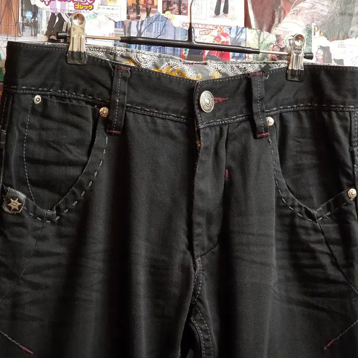 [BUNJANG] Vintage Western Stitch Black Cotton Pants / 빈티지 웨스턴 스티치 블랙 코튼 팬츠