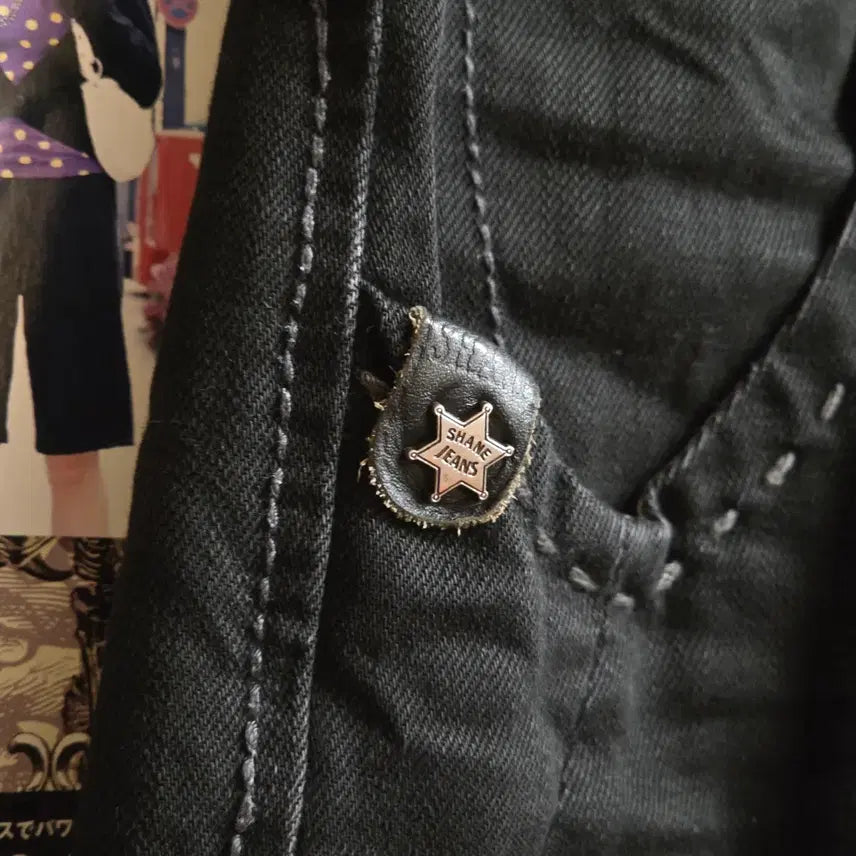 [BUNJANG] Vintage Western Stitch Black Cotton Pants / 빈티지 웨스턴 스티치 블랙 코튼 팬츠