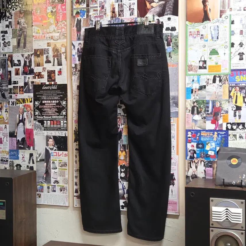 [BUNJANG] Vintage Western Stitch Black Cotton Pants / 빈티지 웨스턴 스티치 블랙 코튼 팬츠