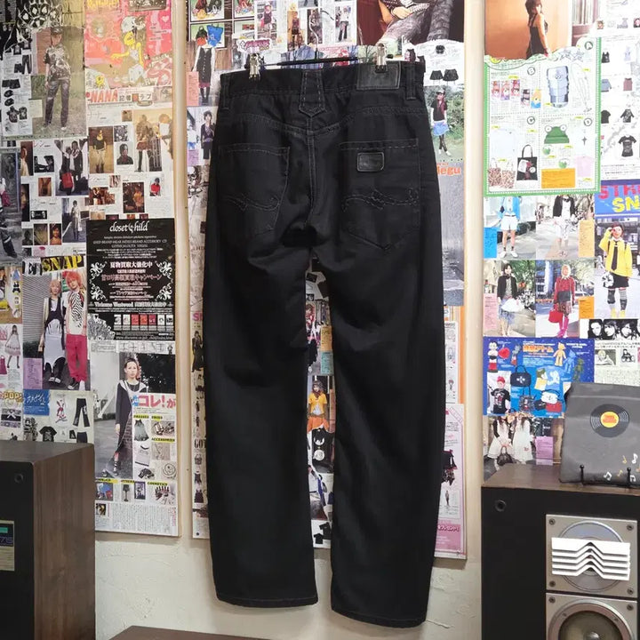 [BUNJANG] Vintage Western Stitch Black Cotton Pants / 빈티지 웨스턴 스티치 블랙 코튼 팬츠