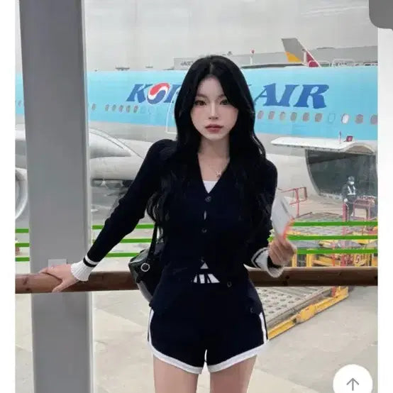 [SOLD OUT] 에이블리 배색 골지 가디건 반바지 트레이닝 세트 (새상품)