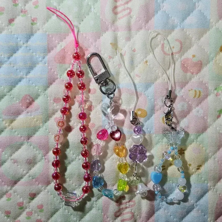 [BUNJANG] Beaded Phone Keychain and Strap Set / 비즈 핸드폰 키링 / 스트랩 세트